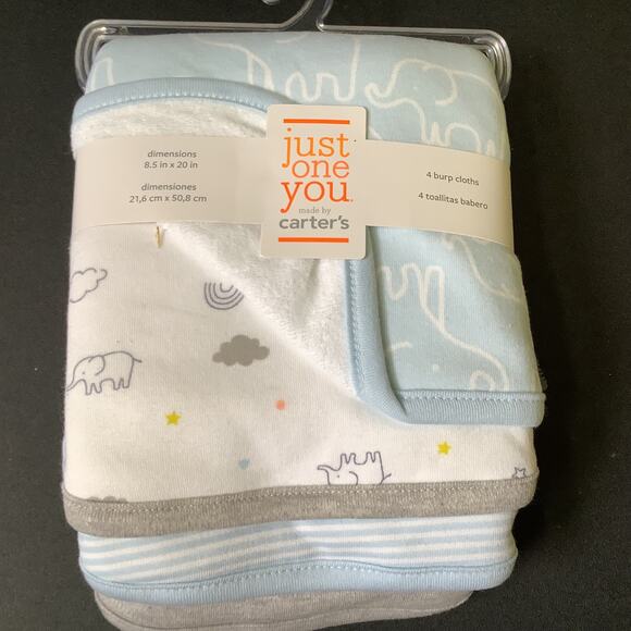 Carter's Just One You 4 Burp Cloths NWT 8.5" x 20" - 4 Different Designs - Picture 2 of 5